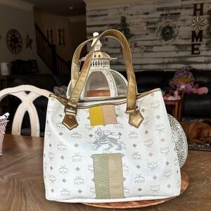 MCM Princess Lion White and Gold tote Bag with COA